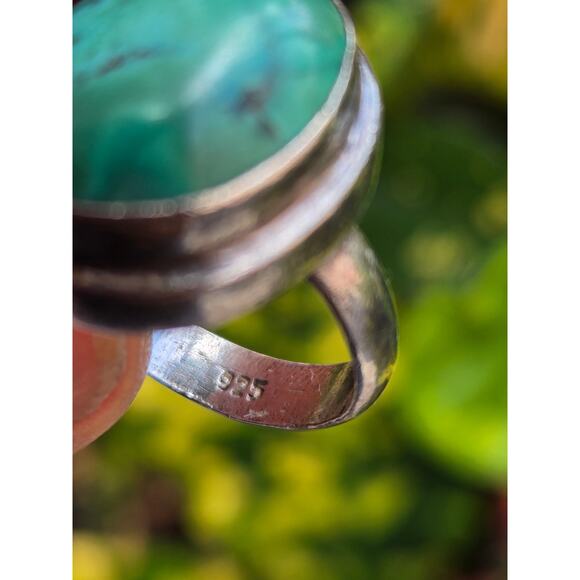 Vintage Sterling Silver Oval Turquoise Modernist Ring Size 6.75 - Picture 6 of 9